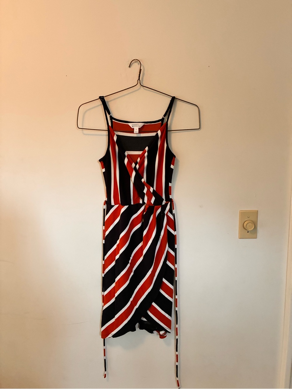 Market & Spruce Sleeveless Diagonal Stripe Wrap Midi Dress in Orange, Navy,White